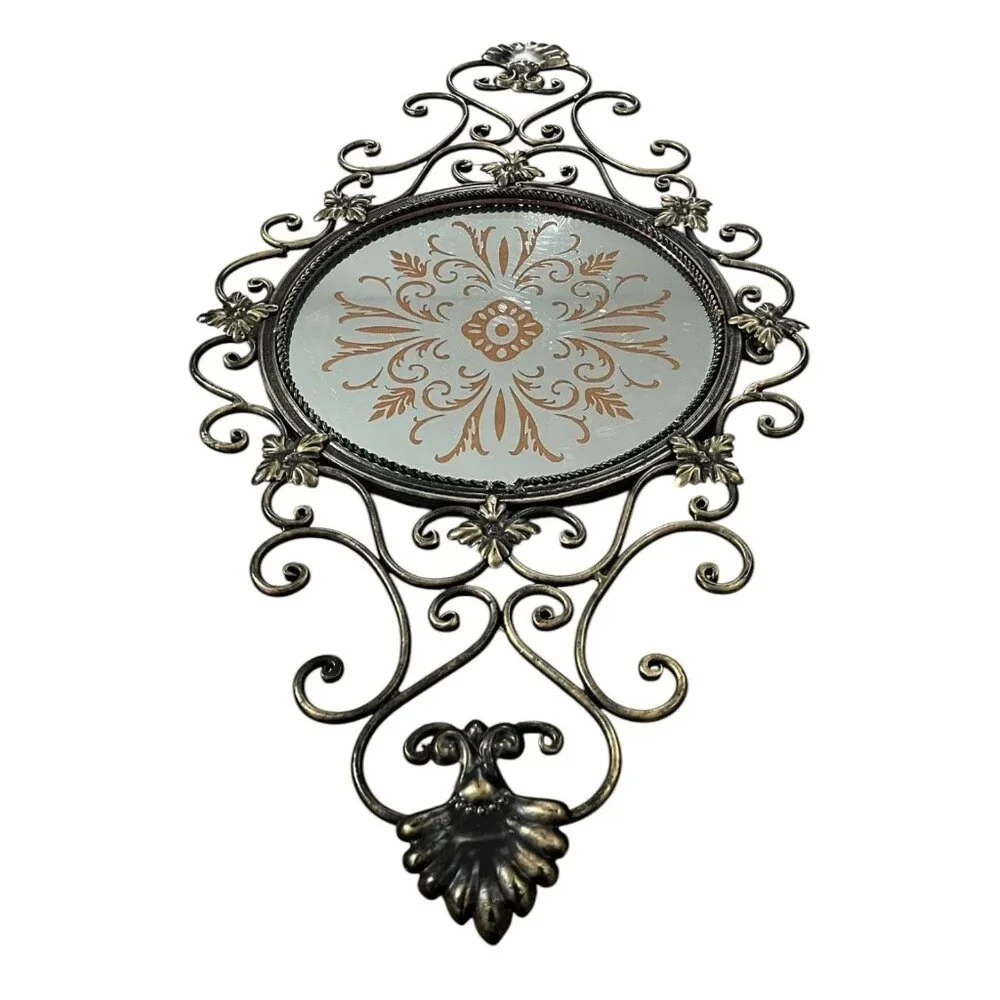 Vintage Ornate Filigree Wall Mirror With Floral Scroll Design